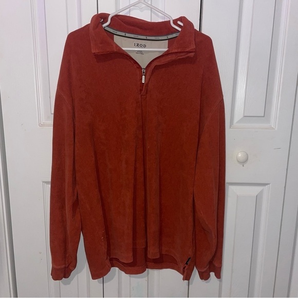 Mens Burnt Orange IZod Soft Quarter Zip Collared Pull Over Comfy Sweatshirt 2XL - Picture 2 of 7